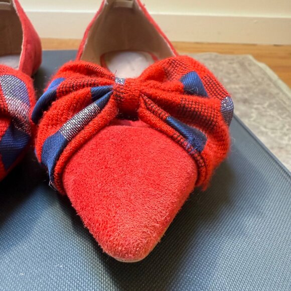 Anthropologie Knotted Bow Flats – Red Suede with Plaid Detail - Picture 13 of 16